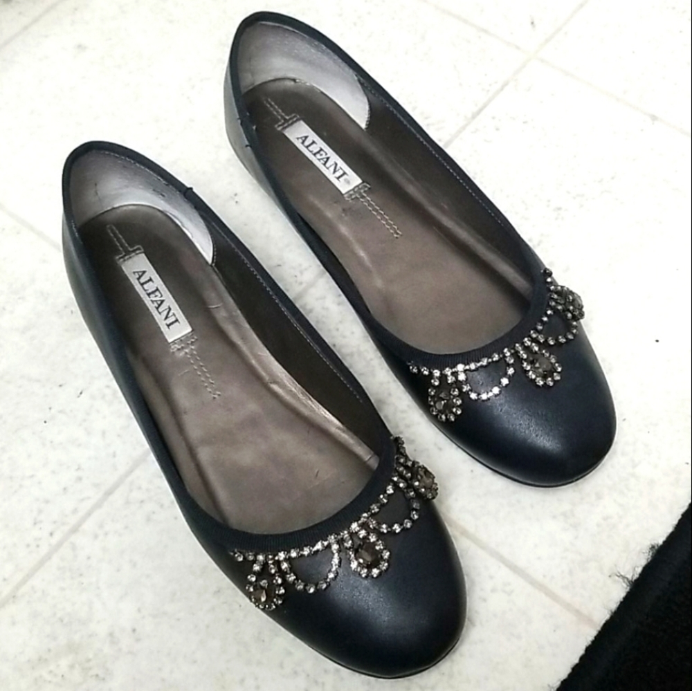 ALFANI leather rhinestone embellished ballet flats